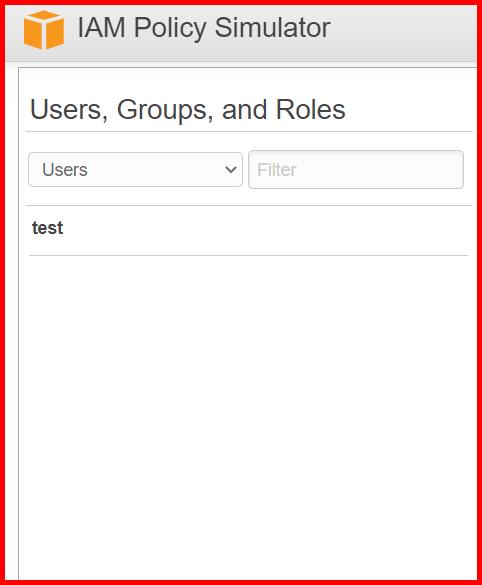 Picture showing the AWS users in AWS policy simulator